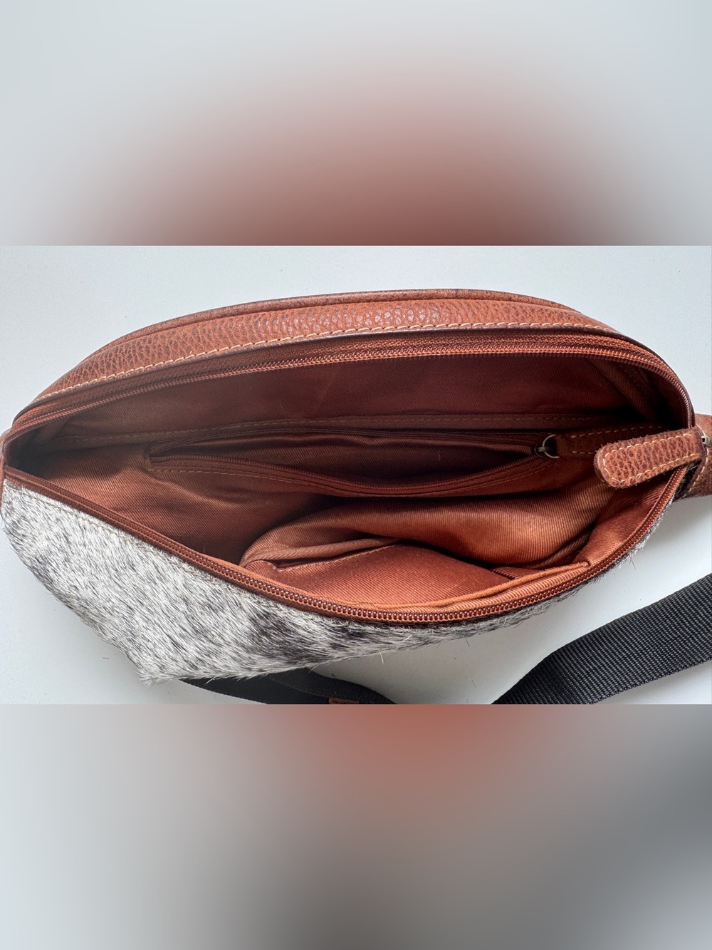 Speckled Hide Fanny Pack (or Crossbody) Brown Leather, Gray & Black - Picture 5 of 7